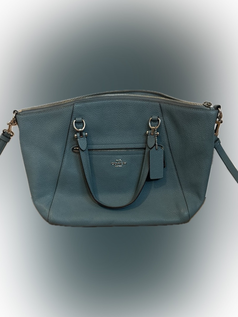 Coach Pebble Leather Satchel in Teal Blue